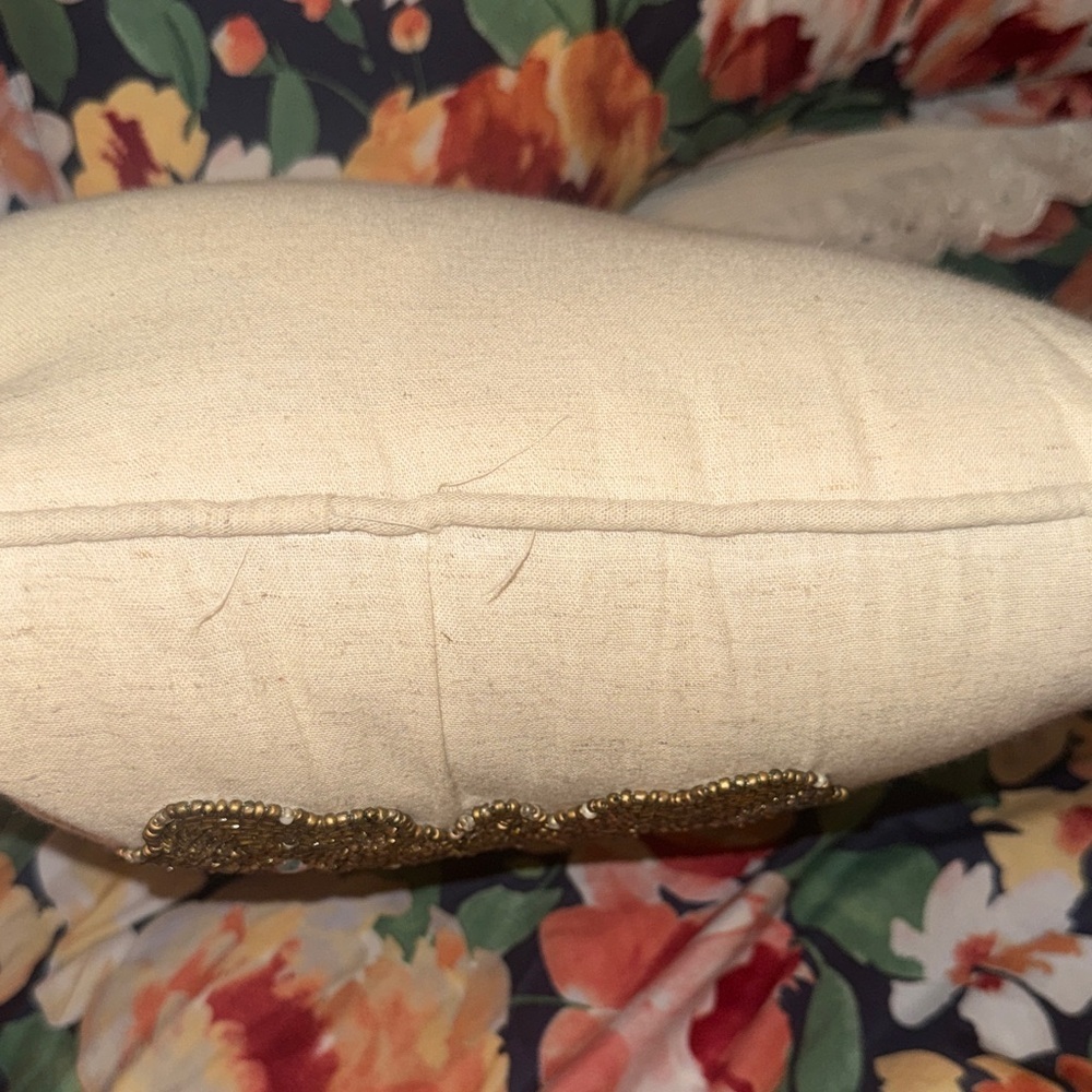 Beaded Gold Medallion Decorative Throw Pillow - Cream - Picture 5 of 8